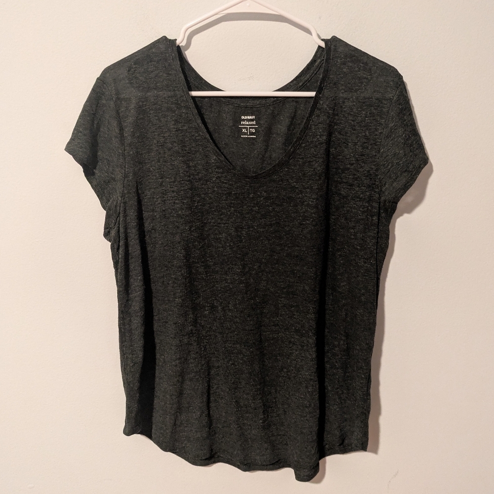 Old Navy Gray Relaxed Linen Blend Short Sleeve Tee Size XL